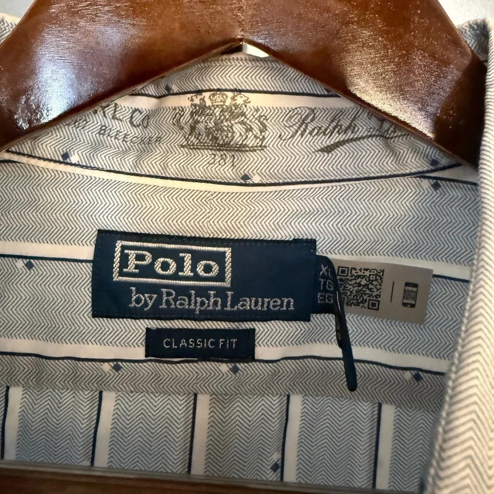 Polo by Ralph Lauren Men's White Shirt with Blue Stripes